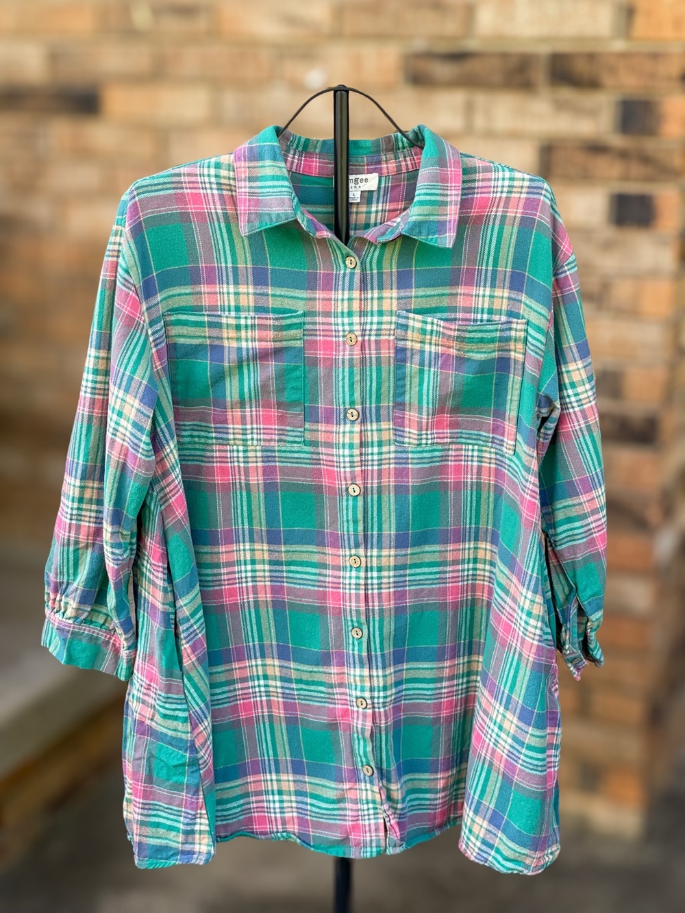 Umgee Plaid Button Front Babydoll Tunic Shirt Large